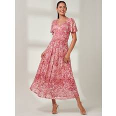 Evening Gowns - Red Dresses Jolie Moi Bianca V-Neck Pleated Mesh Maxi Dress Red
