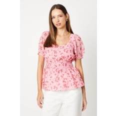 Short Sleeves Blouses Dorothy Perkins Pink Ditsy Frill Neck Puff Sleeve Peplum Blouse