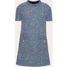 Polyamide - Short Dresses Valentino SHORT DRESS IN TEXTURED TWEED DENIM Wo DENIM/AZURE/WHITE