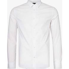 Emporio Armani White Shirts Emporio Armani Mens Bianco Ottico Regular-fit Curved-hem Stretch Cotton-blend Shirt BIANCO OTTICO