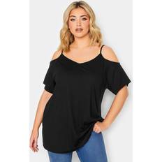 Short Sleeve Blouses Yours Curve Cold Shoulder T-shirt - Black