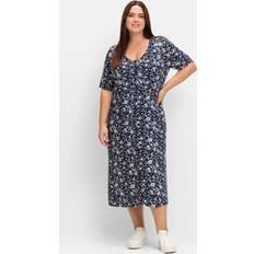 Sheego damen midikleid mit blümchenmuster und knopfleiste marine gemustert