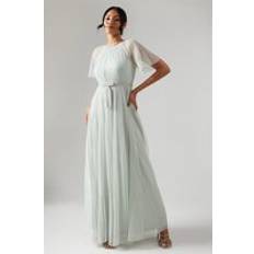 Coast Bow Detail Angel Sleeve Mesh Bridesmaids Maxi Dress Sage