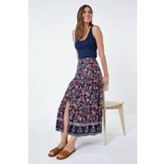 Florals - Purple Skirts Roman Paisley Floral Button Tiered Midi Skirt Purple