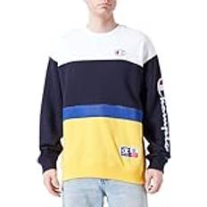 Champion Legacy Retro-Sport-Heavy Spring Terry Color Block Crewneck Sweatshirt Herr, Marinblå/gul/elektrisk blå