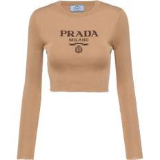 Clothing Prada Silk Cropped Logo Sweater brown