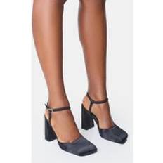 Public Desire 35 ½ Pumps Public Desire Leighton Black Satin Slant Toe Block Heels black