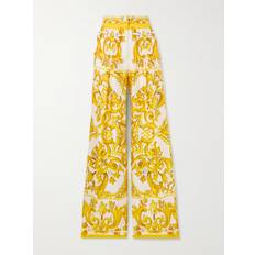 Women - Yellow Pants Dolce & Gabbana Womens Mix Maiolica Giallo Barocco-print Wide-leg Silk Trousers