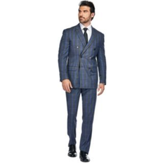 Suits Gino Vitale Gino Vitale Men's 2-Piece Double Breasted Checked Plaid Slim Fit Suit Charcoal 34S