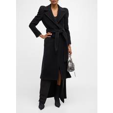 Balenciaga Women Coats Balenciaga Round Shoulder Fitted Coat Black Women's Cashmere & Wool