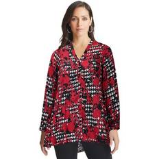 Jessica London Blouses Jessica London Plus Women's Georgette High Low Tunic in Classic Red Floral Houndstooth Size W Shirt