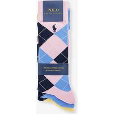 Polo Ralph Lauren Socks Polo Ralph Lauren Mens 3pk Pink/blue/ylw Argyle Logo-embroidered Argyle Pack of Three Stretch-cotton Blend Socks