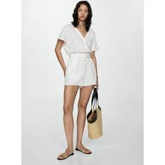 Korta ärmar Jumpsuits & Overaller Mango Belt short jumpsuit off white Woman Off White