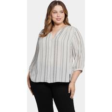 3XL Blouses NYDJ Women's Pintuck Blouse In Plus in Sasha Stripe, 3X Polyester/Denim