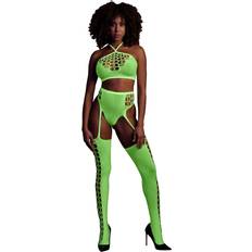 Ouch! Glow in the Dark Two Piece with Grecian Halter Neck Crop Top and Garter Belt Neon Green XL-4XL grön XL-4XL