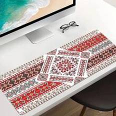 Shein 1pc 90x40cm Geometric Pattern Rubber Base Mouse Pad With Texture, Edge