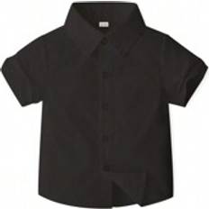 Pojkar Skjortor Shein Boys' Summer Short Sleeve Shirt, Handsome Gentlemen's Simple White Shirt