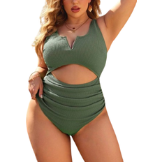 Green - Women Swimsuits Shein Swim Vcay Summer Beach Plus Size Women's Hollow Out & Ruched One Piece Swimsuit