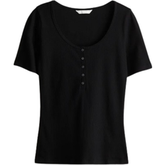 H&M Damen Blusen H&M Ladies Ribbed Henley Top - Black