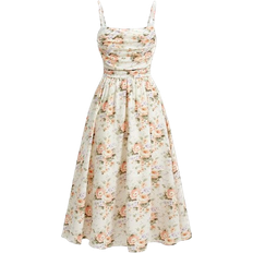 Adjustable Straps - Midi Dresses Shein MOD Women'S Floral Print Spaghetti Strap Dress