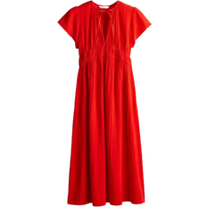 H&M Women Tie Detail Muslin Dress - Bright Red