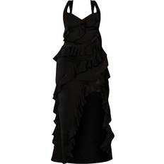 PrettyLittleThing Plus Satin Frill Layered Midaxi Dress - Black