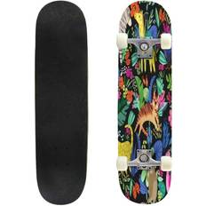 Complete Skateboards Bluenee Cute Tropical Seamless Pattern with Adorable Animals and Flowers Outdoor Skateboard