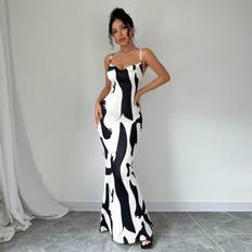 Short Dresses - Shoulder Straps Shein Womens Printed Draped Neck Extra Long Cami Dress