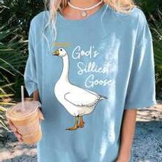 Shein Goose And Letter Printed Round Neck Short Sleeve Casual T-Shirt