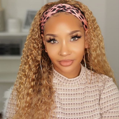 24" human hair wig Eayon Hair Deep Wave Human Hair Headband Wig 24 inch #27 Honey Blonde