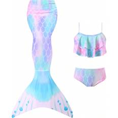Multicoloured Bikinis Children's Clothing Shein Young Girl Summer Beach Random Fish Scales Print Bikini Swimwear Set
