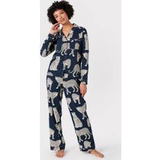 Blue Pyjamas Chelsea Peers Organic Cotton Leopard Long Pyjama Set, Navy