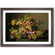 East Urban Home Still Life with Flowers and Fruit Vol.4 Walnut Framed Art 65x48cm