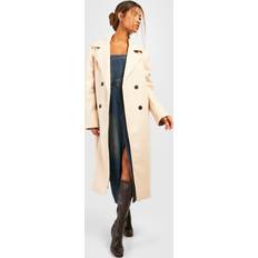 Outerwear boohoo Womens Oversized Shoulder Pad Midi Wool Look Coat Beige