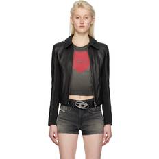 Diesel Women Outerwear Diesel Giacca biker in pelle con pannelli costine Giacche di pelle Donna Nero