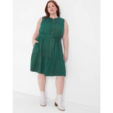 Lane Bryant Button-Front Tie-Waist Dress Green