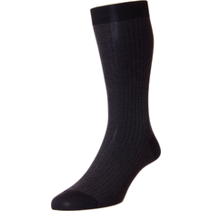 Pantherella Mens Fabian Herringbone Sock in Black/Charcoal Dark Grey Fabric 6-7 UK Shoe