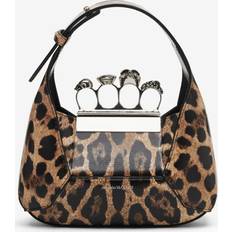 Jewelled Hobo Mini Leopard Faux Leather Top Handle Bag - Natural/Black