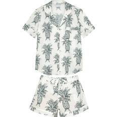 Desmond & Dempsey Howie Printed Cotton Pyjama set White And Green