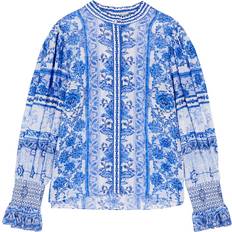 Checkered Blouses Alice + Olivia Ilan Printed Cotton-blend Blouse Blue