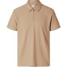 Cashmere - Herre Polotrøjer Selected Homme Polo Half-Zip Plisse Sand
