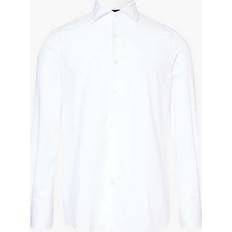 Emporio Armani White Shirts Emporio Armani Mens Check Bianco Slim-fit Long-sleeve Checked Cotton-poplin Shirt