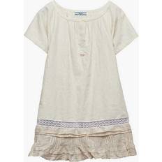 Prada Dresses Prada Womens Neutral Embroidered Lace-trim Linen Mini Dress NEUTRAL