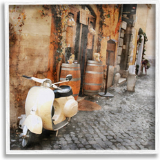 Framed Art Stupell Industries Moped In Town Alley On Wood Studio Print Wood Framed Art 12x12"