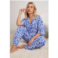 Yours Button Up Pyjama Set Blue 30-32