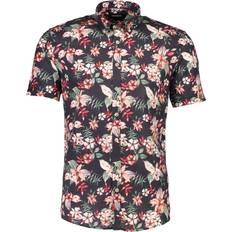 Rundringad Skjortor Lindbergh Printed Cotton/linen Shirt S/S Herr Kortärmade Skjortor