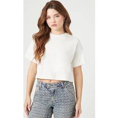 Forever 21 Women Tops Forever 21 Women's Boxy Cropped Crew T-Shirt in White