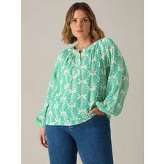 Live Unlimited Curve Feather Print Top, Green