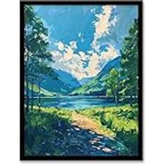 Acrylic Framed Art ARTERY8 Lake District Windermere Acrylic Landscape Summer Framed A4 Tavla