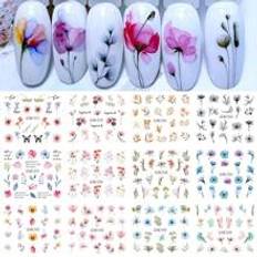Nagelprodukter Shein 12 Water Nail Decals Pink Flowers Nail Sticker Summer Tropical Plants Decals Nail